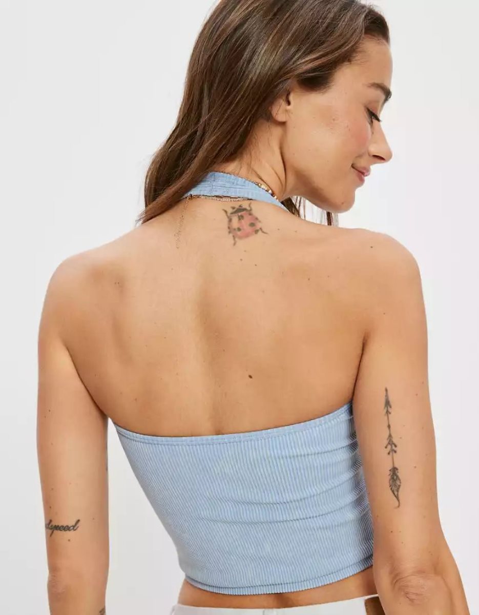 Debardeur American Eagle AE Super Seamless Halter Bleu Clair Femme | PUM-76960138